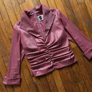 VTG TADASHI Shoji Blush Pink Ruched‎ Blouse Rhinestone Women 12 Barbie Glam